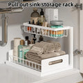 2 Tier Under Sink Organizer Pull Out Sliding Drawer, Fixed Metal Storage Rack for Kitchen Bathroom, Cleaning & Spice Organizer